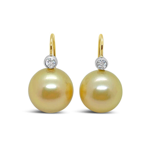 South Sea Gold Pearl & Diamond Earrings I.1747