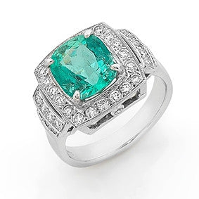 Cushion Cut Emerald & Diamond Ring