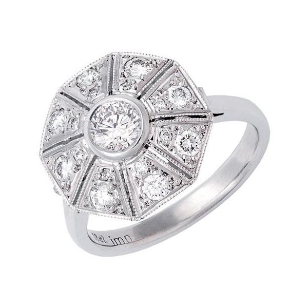 Octagonal Art Deco style diamond ring WPR04 Imp Jewellery