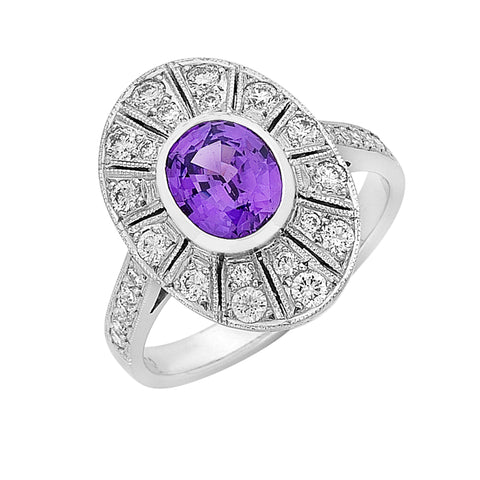 purple sapphire and diamond ring, handmade jewellery Melbourne
