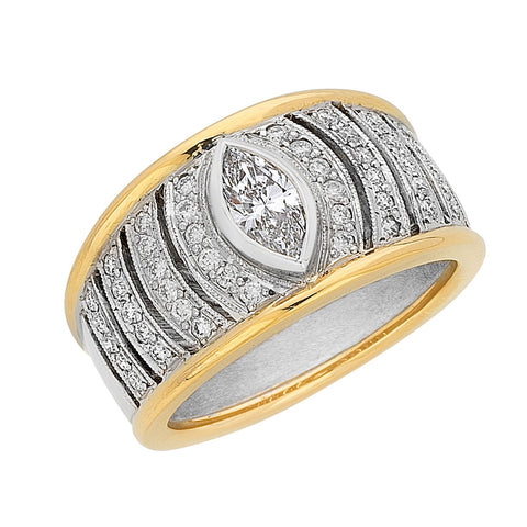 Marquise cut diamond dress ring, white gold and yellow gold