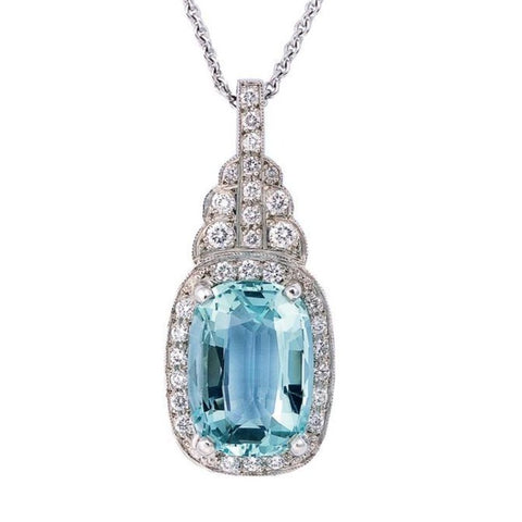 Art Deco Style Aquamarine & Diamond Pendant