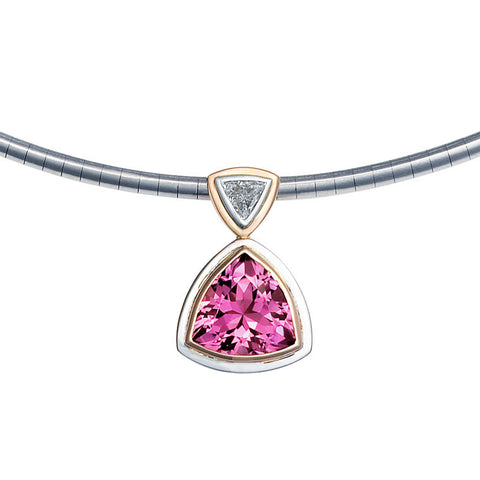 Trilliant cut pink tourmaline and diamond pendant   WPP13