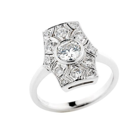 down the finger diamond plaque ring art deco style, handmade in Melbourne