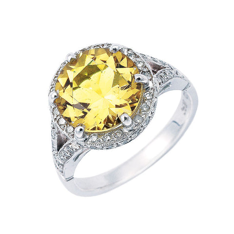 halo ring golden beryl and diamond with split shoulders