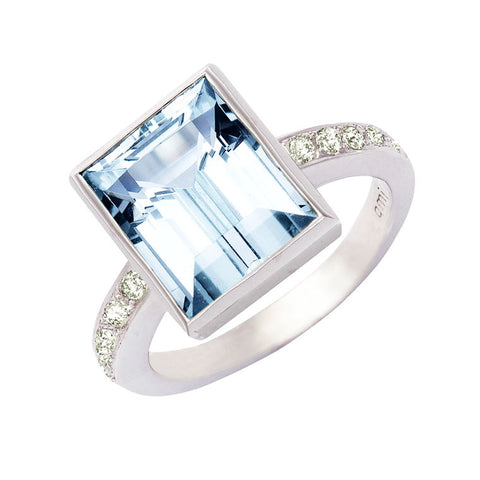 baguette cut aquamarine and diamond ring, Bespoke Jewellery Melbourne