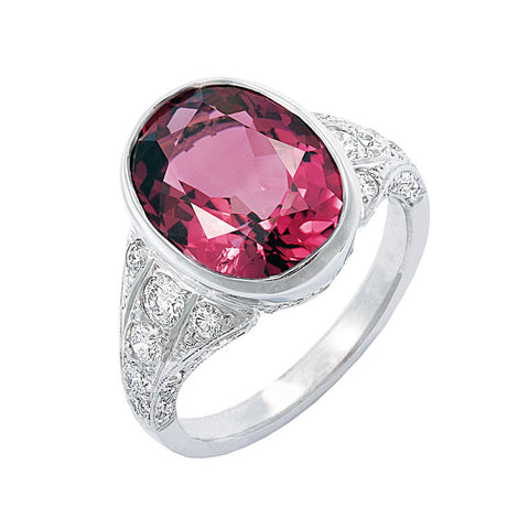 bezel set pink tourmaline and diamond ring, tailor made jewellery Melbourne