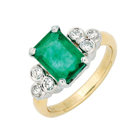 emerald and diamond dress ring, yellow gold and white gold, tailor made jewellery Melbourne