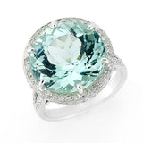 claw set aquamarine with diamond halo ring, bespoke jewellery Melbourne
