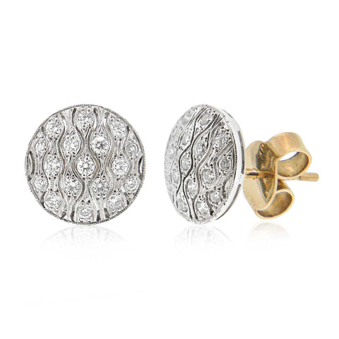 18ct 2-Tone 'Wave' Art Deco-style Diamond Earrings